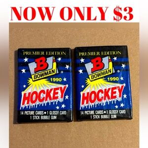 2 PACKS 1990/91 Bowman Premier 1st Edition Sealed Hockey Cards Pack